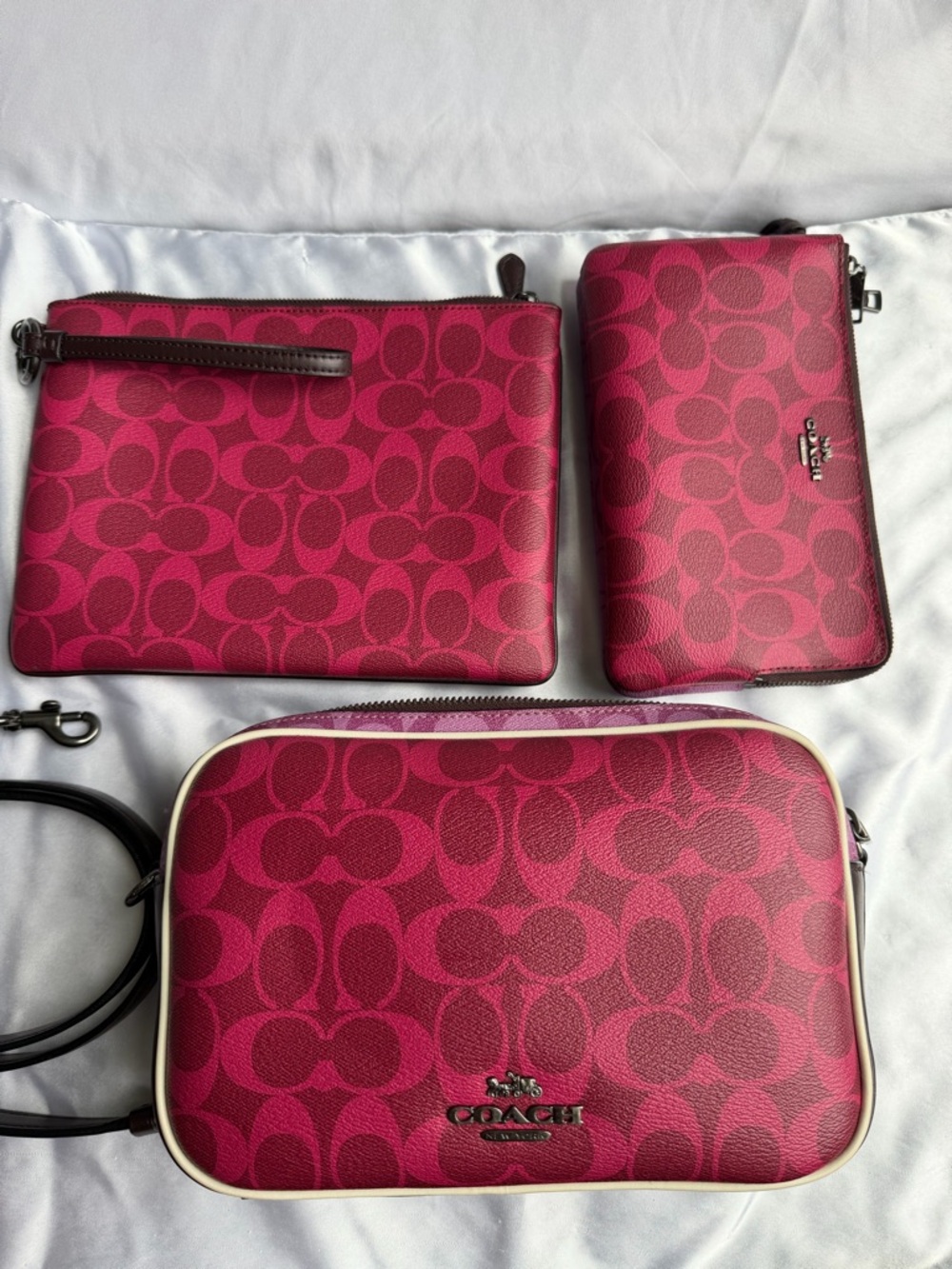 Coach JES Magenta and Purple Signature Crossbody Trio